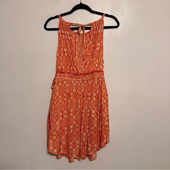Free People Mid Summers Day Dress Orange Combo Mini Tunic Tie Side Size Large - Picture 7 of 8